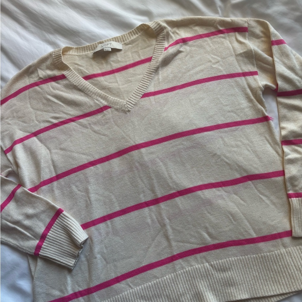 NWOT LOFT Cream Sweater with Pink Stripes
